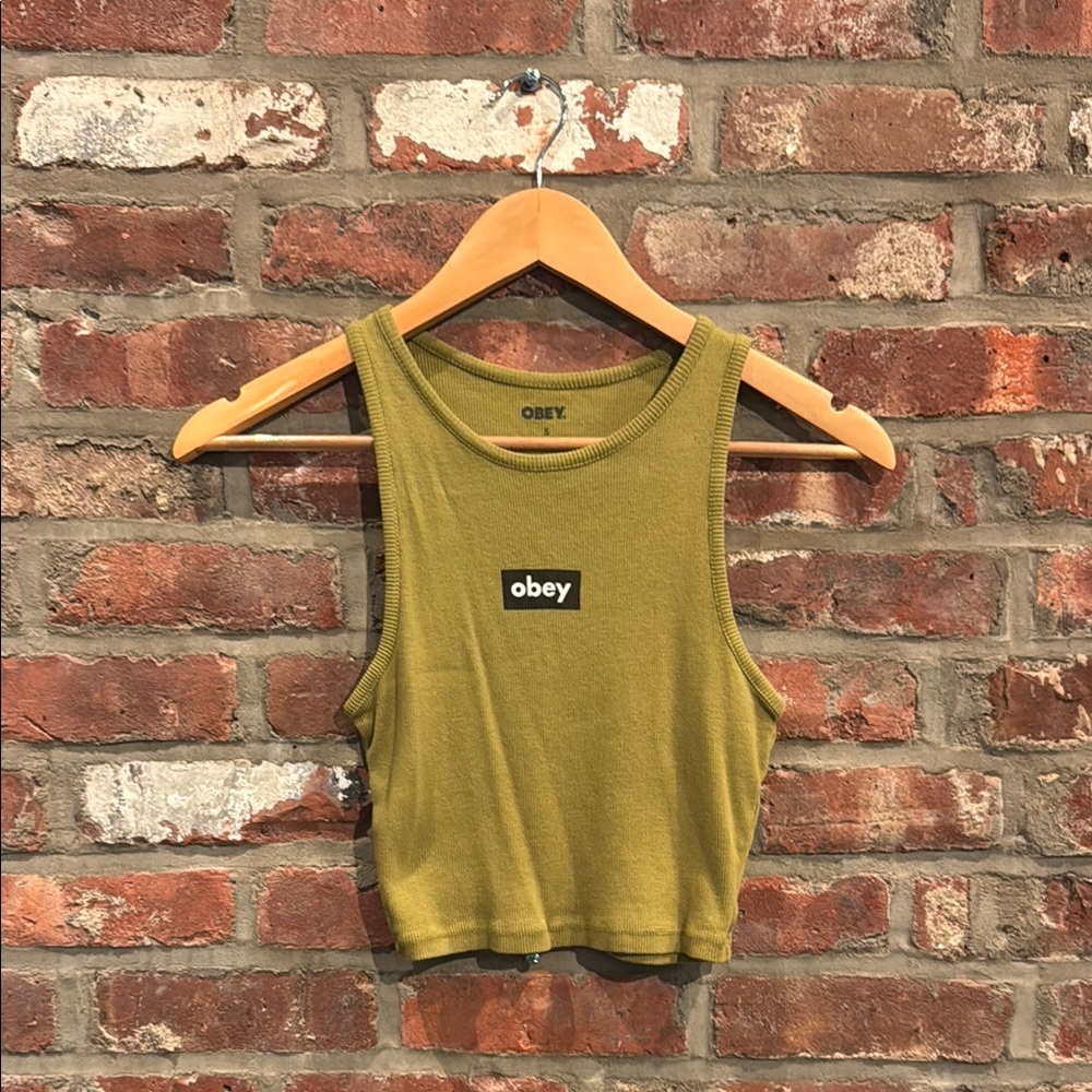 Obey Green Fitted Crop Tank Top